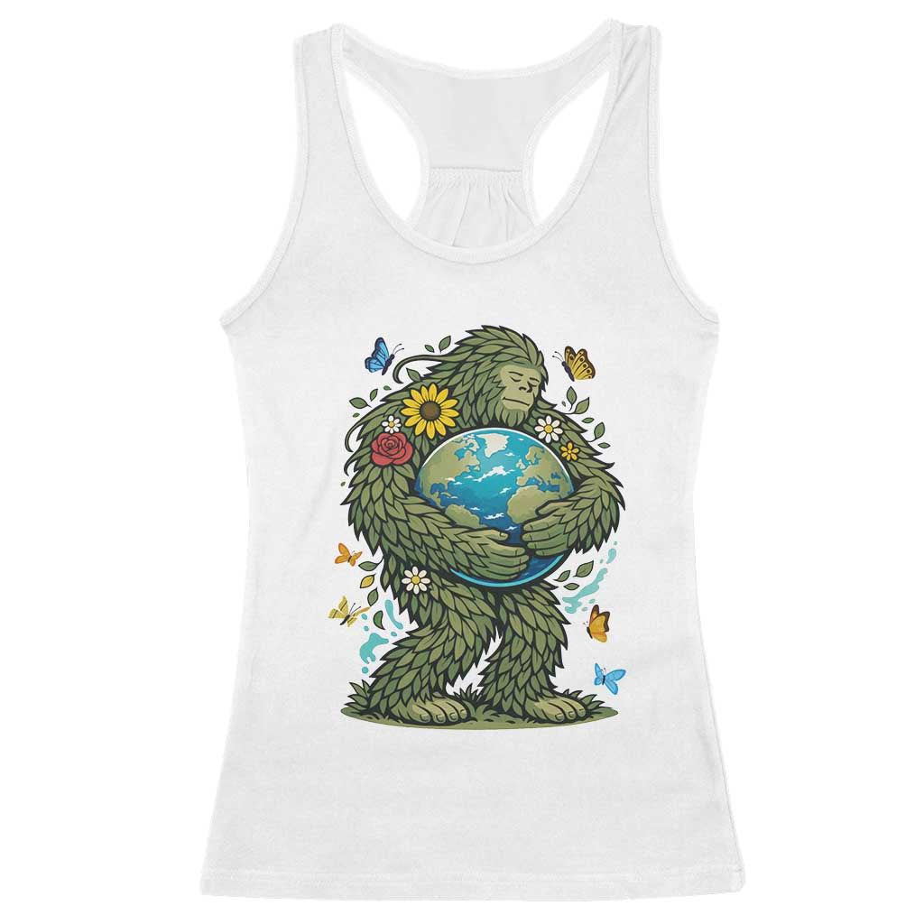Floral Bigfoot Hugging Earth Racerback Tank Top Cottagecore Nature Lover