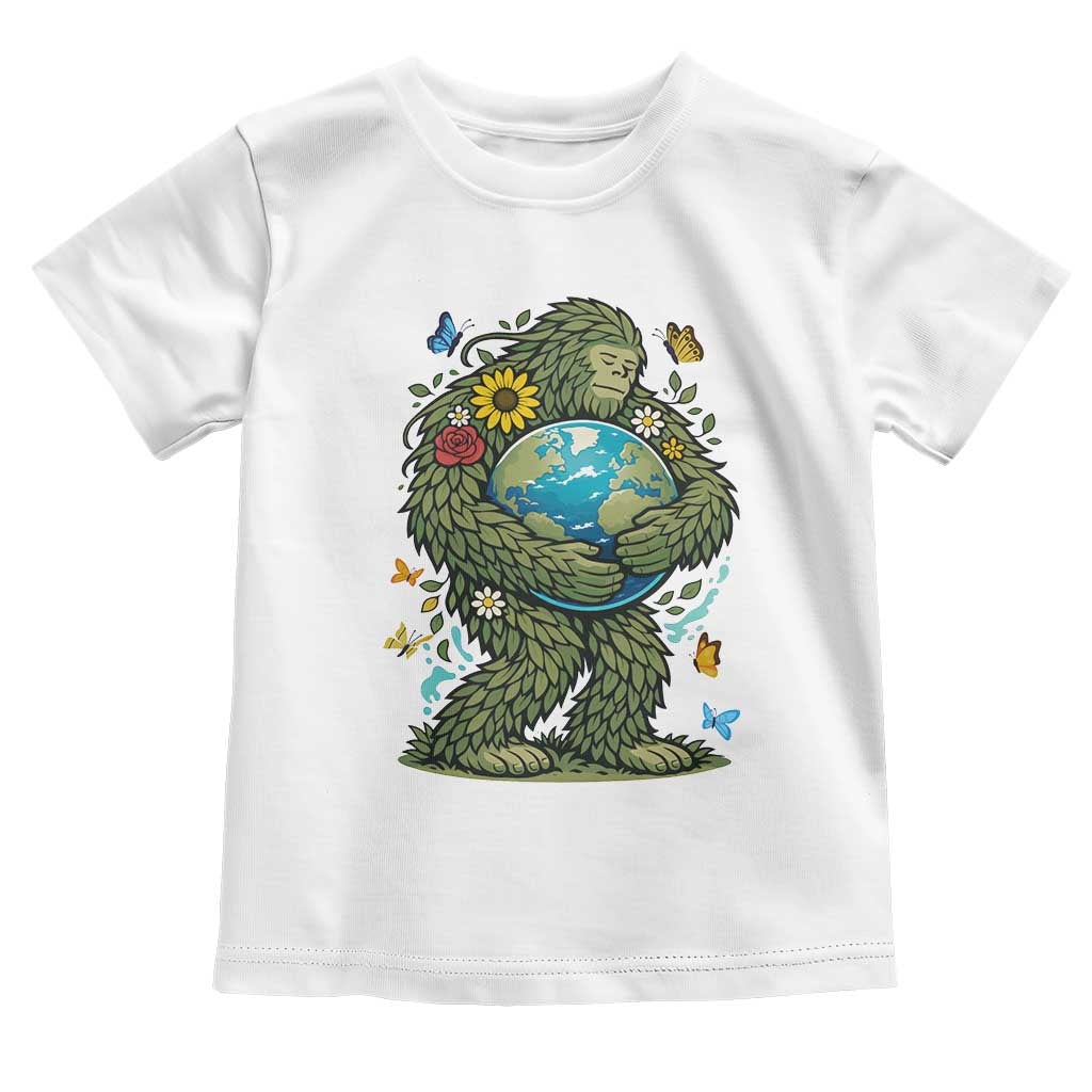 Floral Bigfoot Hugging Earth Toddler T Shirt Cottagecore Nature Lover