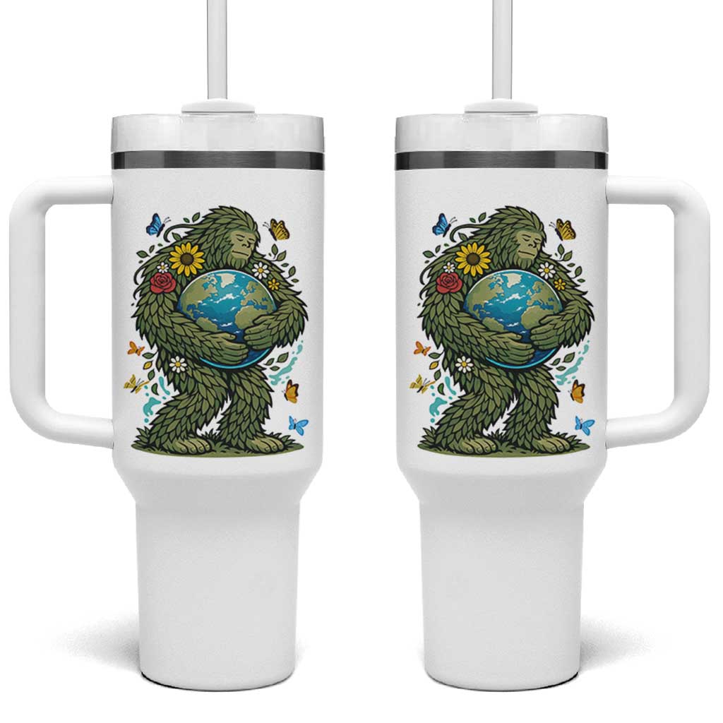 Floral Bigfoot Hugging Earth Tumbler With Handle Cottagecore Nature Lover