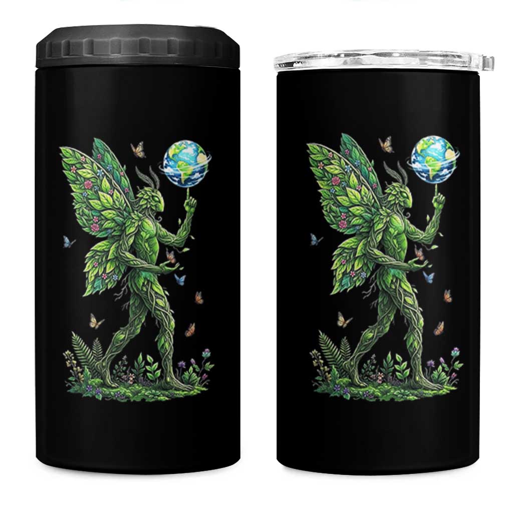 Floral Mothman With Earth 4 in 1 Can Cooler Tumbler Cottagecore Nature Lover Cryptid