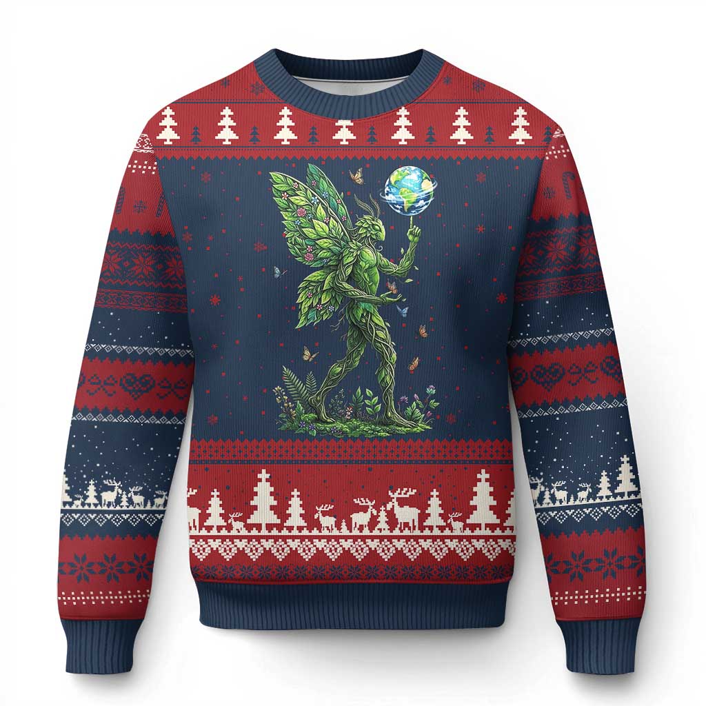 Floral Mothman With Earth Ugly Christmas Sweater Cottagecore Nature Lover Cryptid