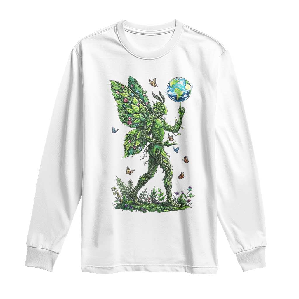 Floral Mothman With Earth Long Sleeve Shirt Cottagecore Nature Lover Cryptid