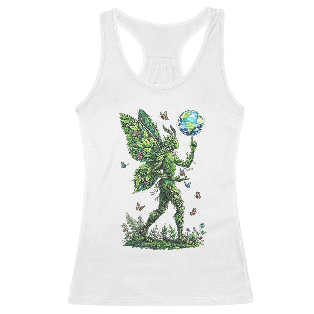Floral Mothman With Earth Racerback Tank Top Cottagecore Nature Lover Cryptid