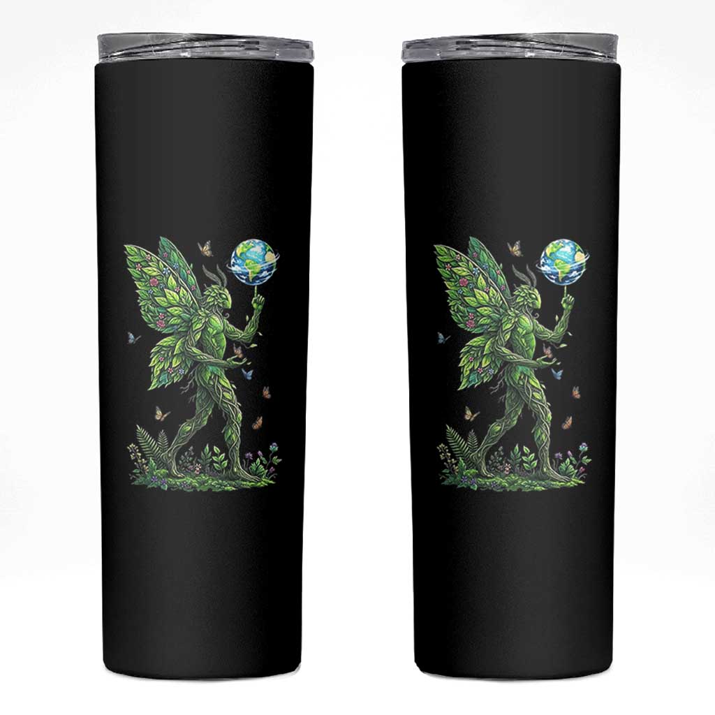 Floral Mothman With Earth Skinny Tumbler Cottagecore Nature Lover Cryptid