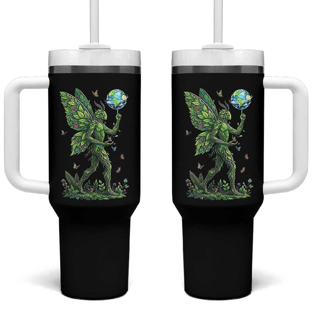 Floral Mothman With Earth Tumbler With Handle Cottagecore Nature Lover Cryptid