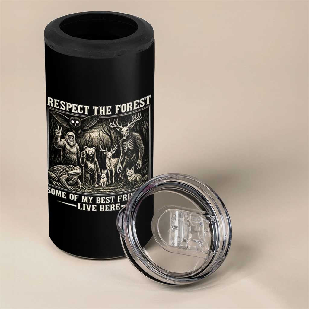 Respect The Forest My Best Friends Live Here 4 in 1 Can Cooler Tumbler Cryptid Forest Lover