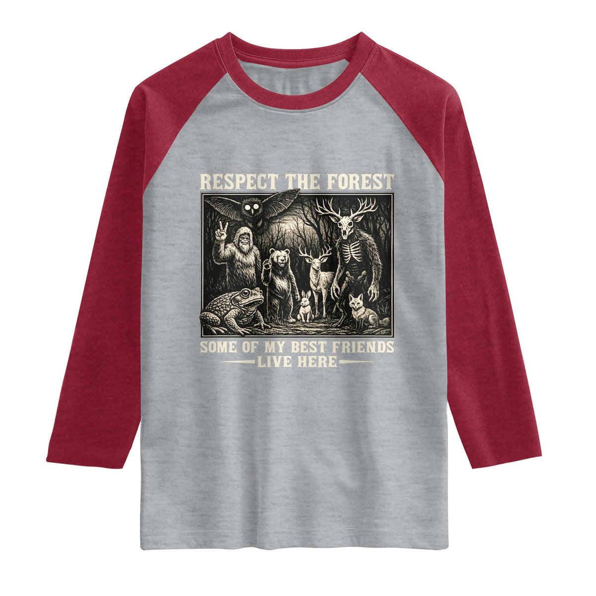 Respect The Forest My Best Friends Live Here Raglan Shirt Cryptid Forest Lover