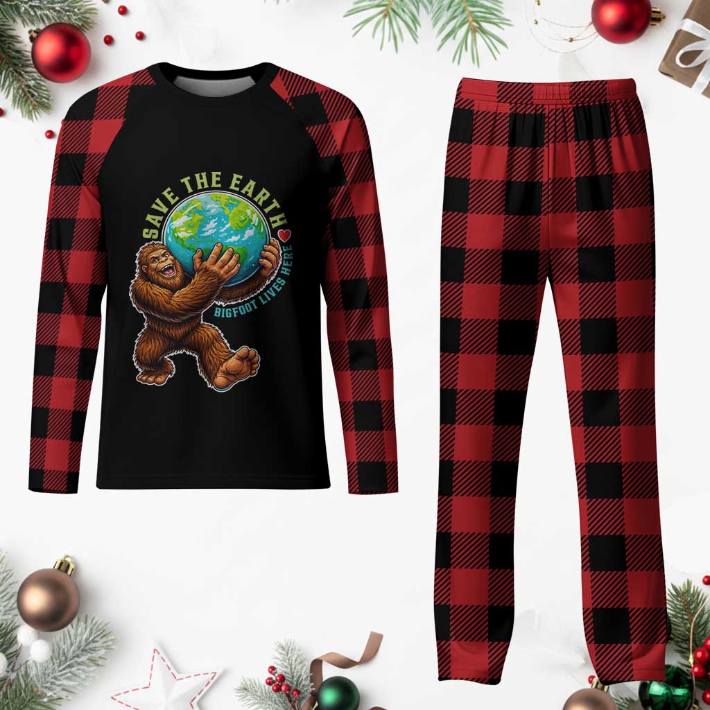 Earth Day Plaid Pajama Set Save The Earth Bigfoot Lives Here