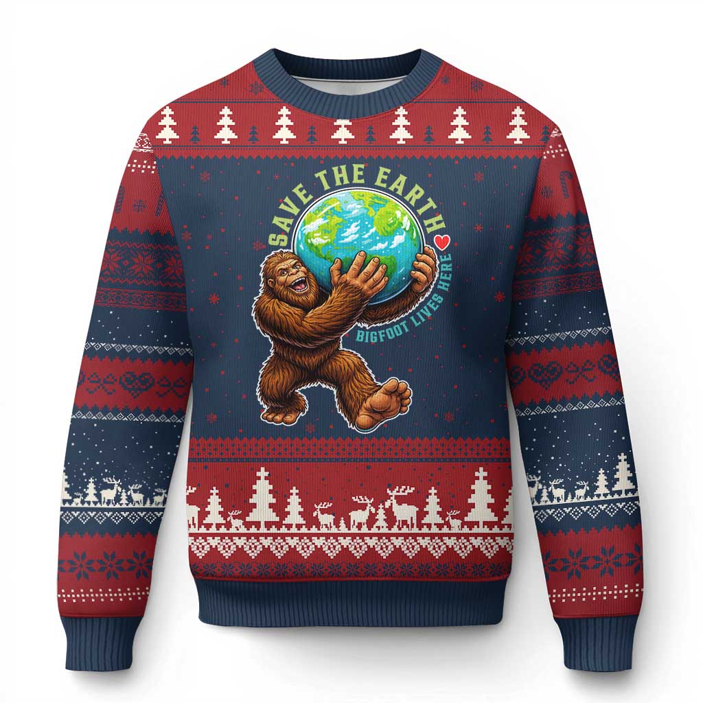 Earth Day Ugly Christmas Sweater Save The Earth Bigfoot Lives Here