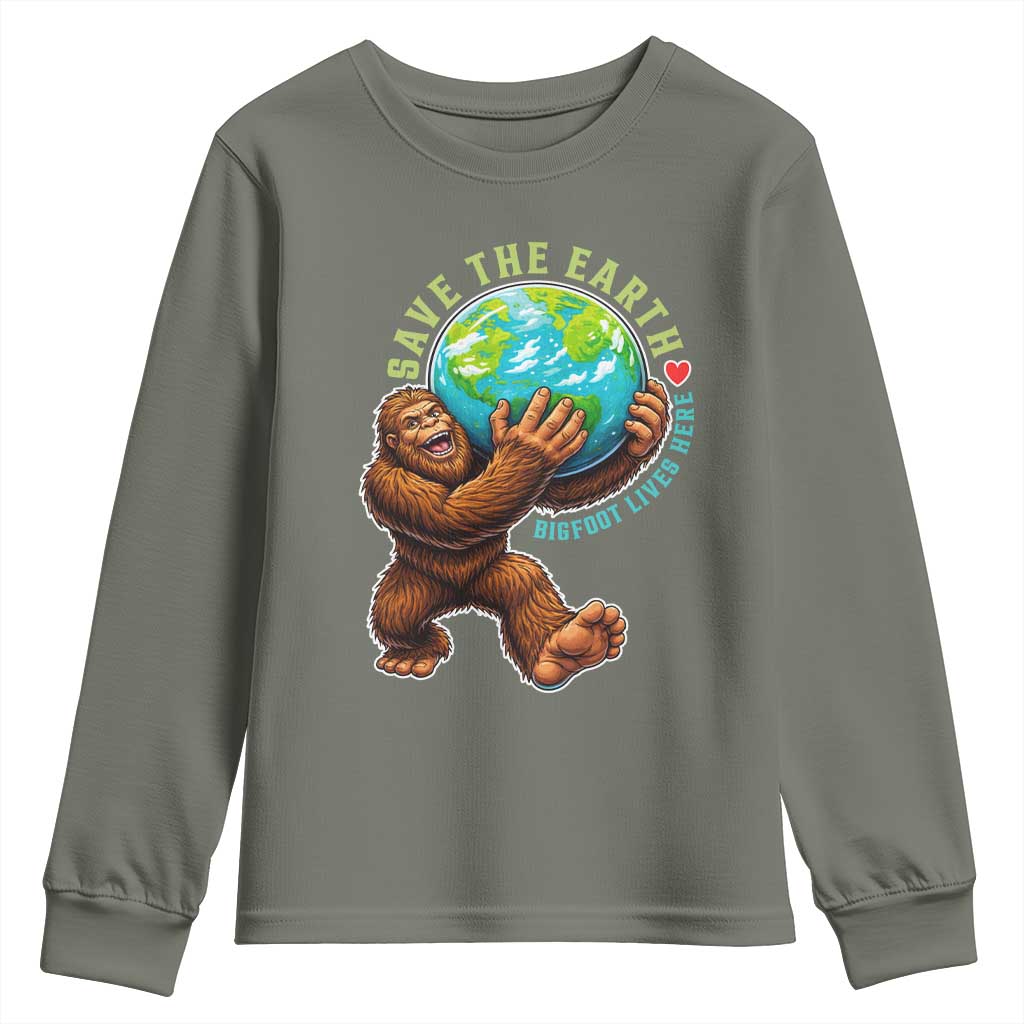 Earth Day Youth Sweatshirt Save The Earth Bigfoot Lives Here