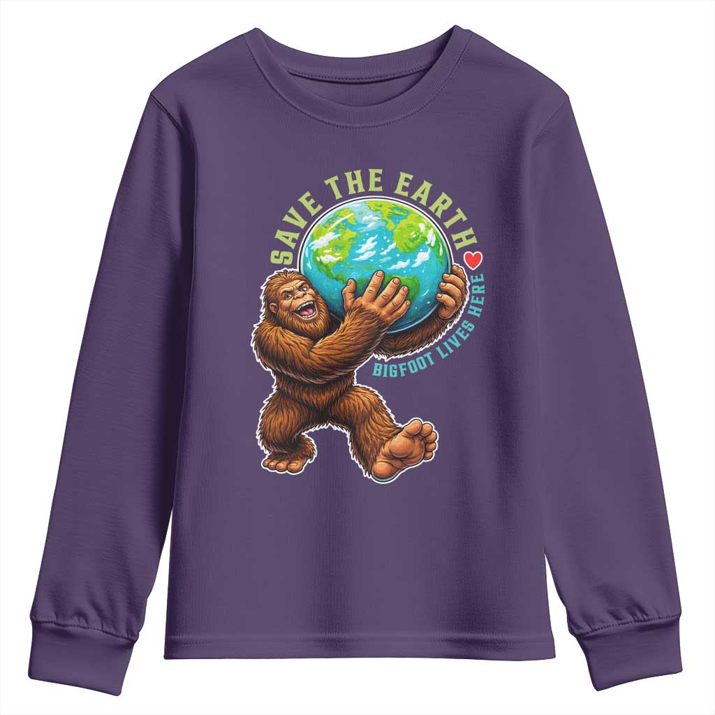 Earth Day Youth Sweatshirt Save The Earth Bigfoot Lives Here