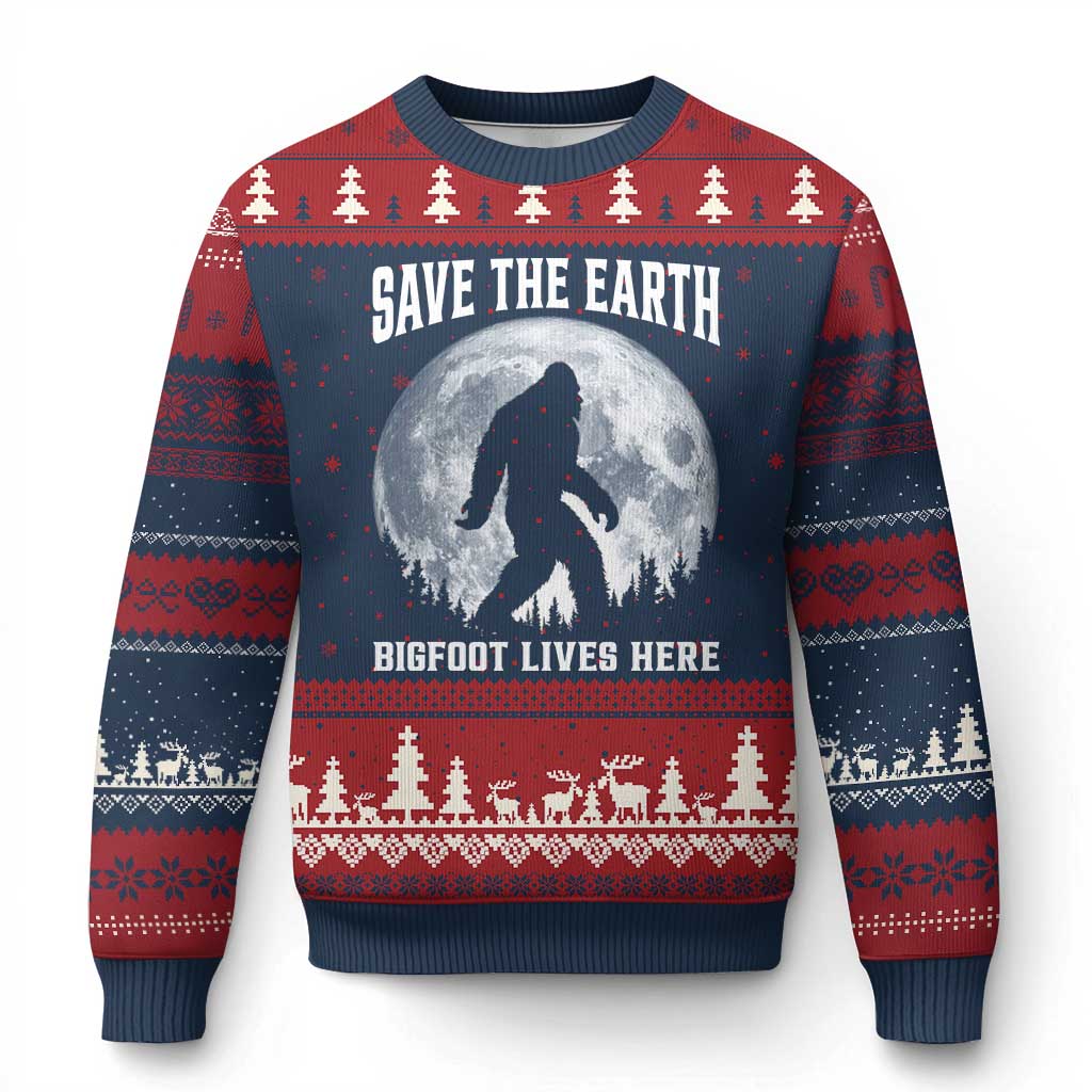 Save The Earth Bigfoot Lives Here Ugly Christmas Sweater Earth Day Nature Lover