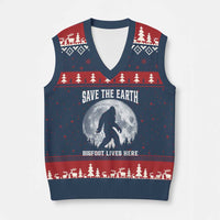 Save The Earth Bigfoot Lives Here V-Neck Knit Sweater Vest Earth Day Nature Lover
