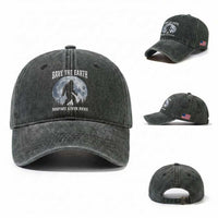 Save The Earth Bigfoot Lives Here Washed Cotton Baseball Cap Earth Day Nature Lover