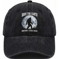 Save The Earth Bigfoot Lives Here Washed Cotton Baseball Cap Earth Day Nature Lover