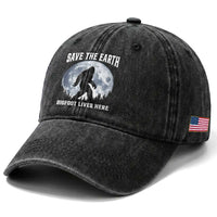 Save The Earth Bigfoot Lives Here Washed Cotton Baseball Cap Earth Day Nature Lover