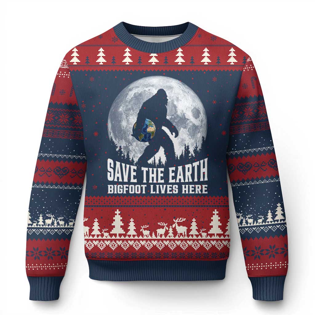 Save Our Planet Nature Lover Ugly Christmas Sweater Bigfoot Lives Here