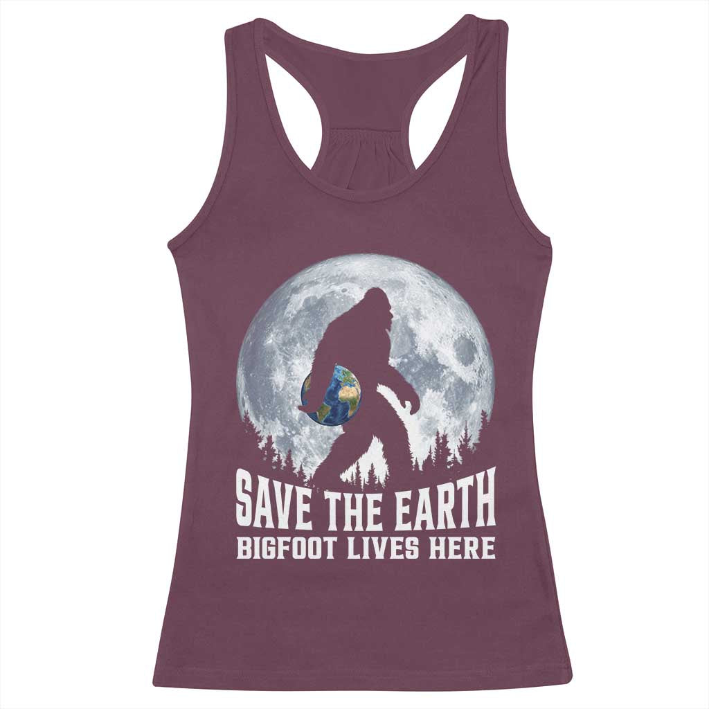 Save Our Planet Nature Lover Racerback Tank Top Bigfoot Lives Here