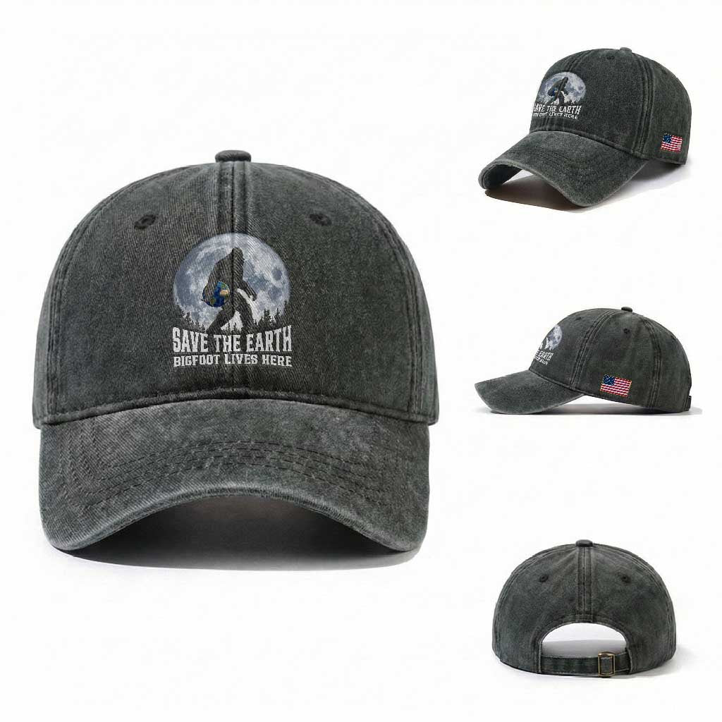 Save Our Planet Nature Lover Washed Cotton Baseball Cap Bigfoot Lives Here