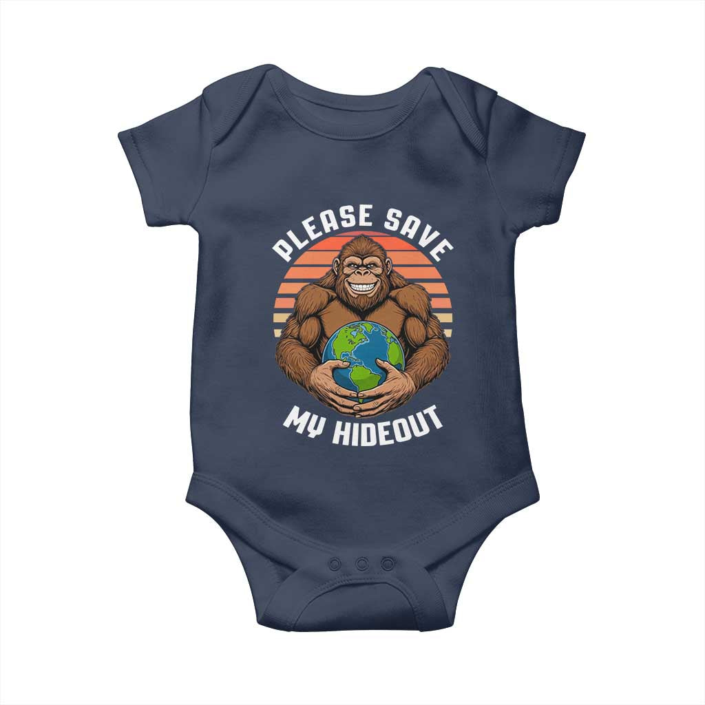 Funny Earth Day Bigfoot Baby Onesie Please Save My Hideout