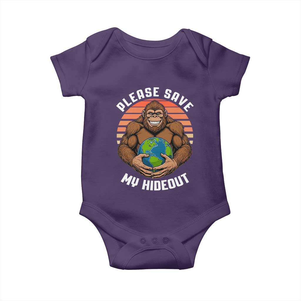 Funny Earth Day Bigfoot Baby Onesie Please Save My Hideout