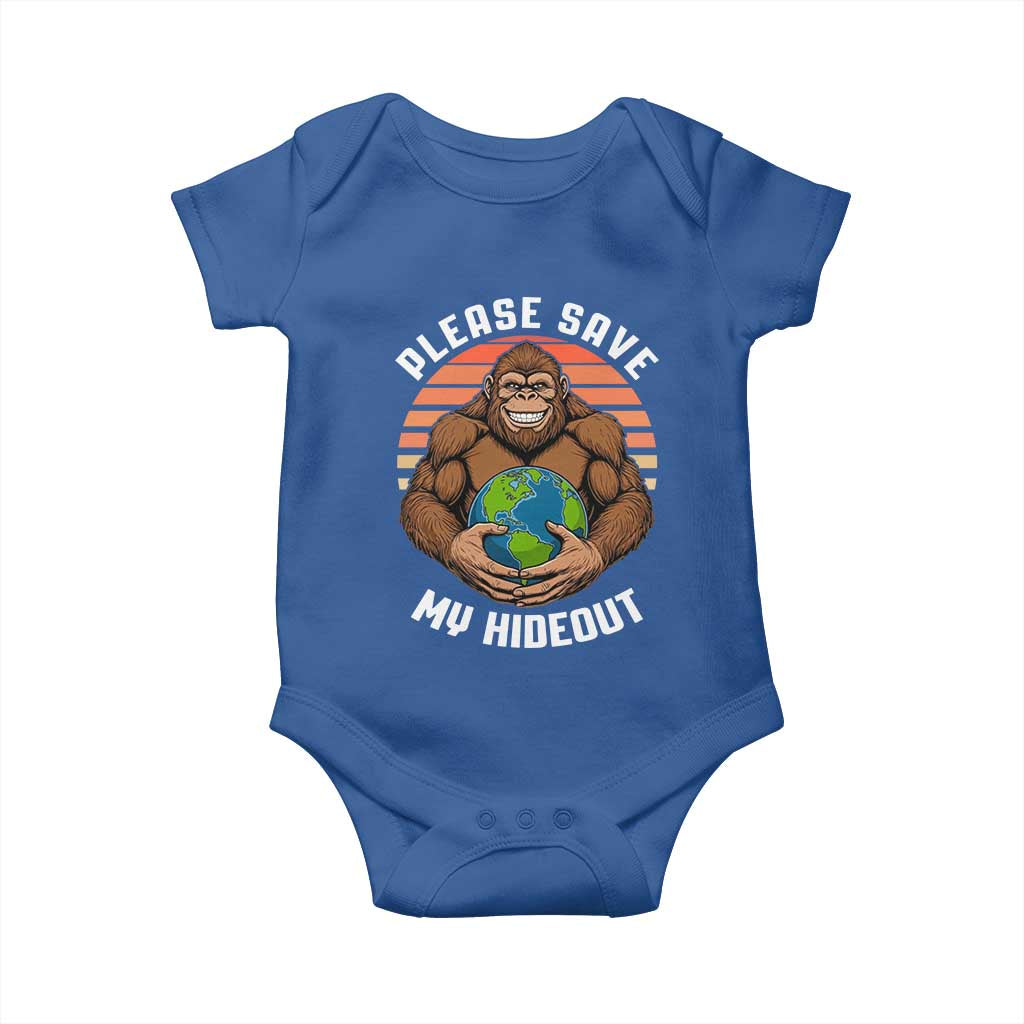 Funny Earth Day Bigfoot Baby Onesie Please Save My Hideout