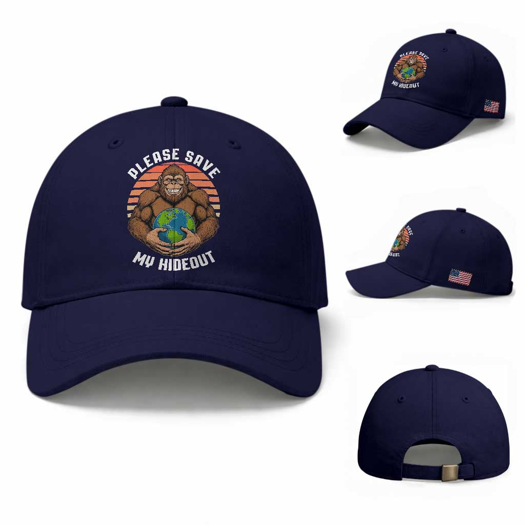 Funny Earth Day Bigfoot Baseball Cap Please Save My Hideout
