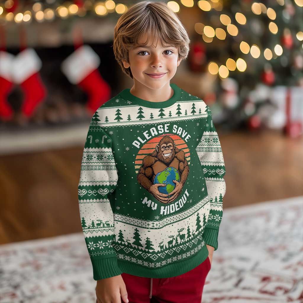 Funny Earth Day Bigfoot Ugly Christmas Sweater Please Save My Hideout