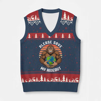 Funny Earth Day Bigfoot V-Neck Knit Sweater Vest Please Save My Hideout