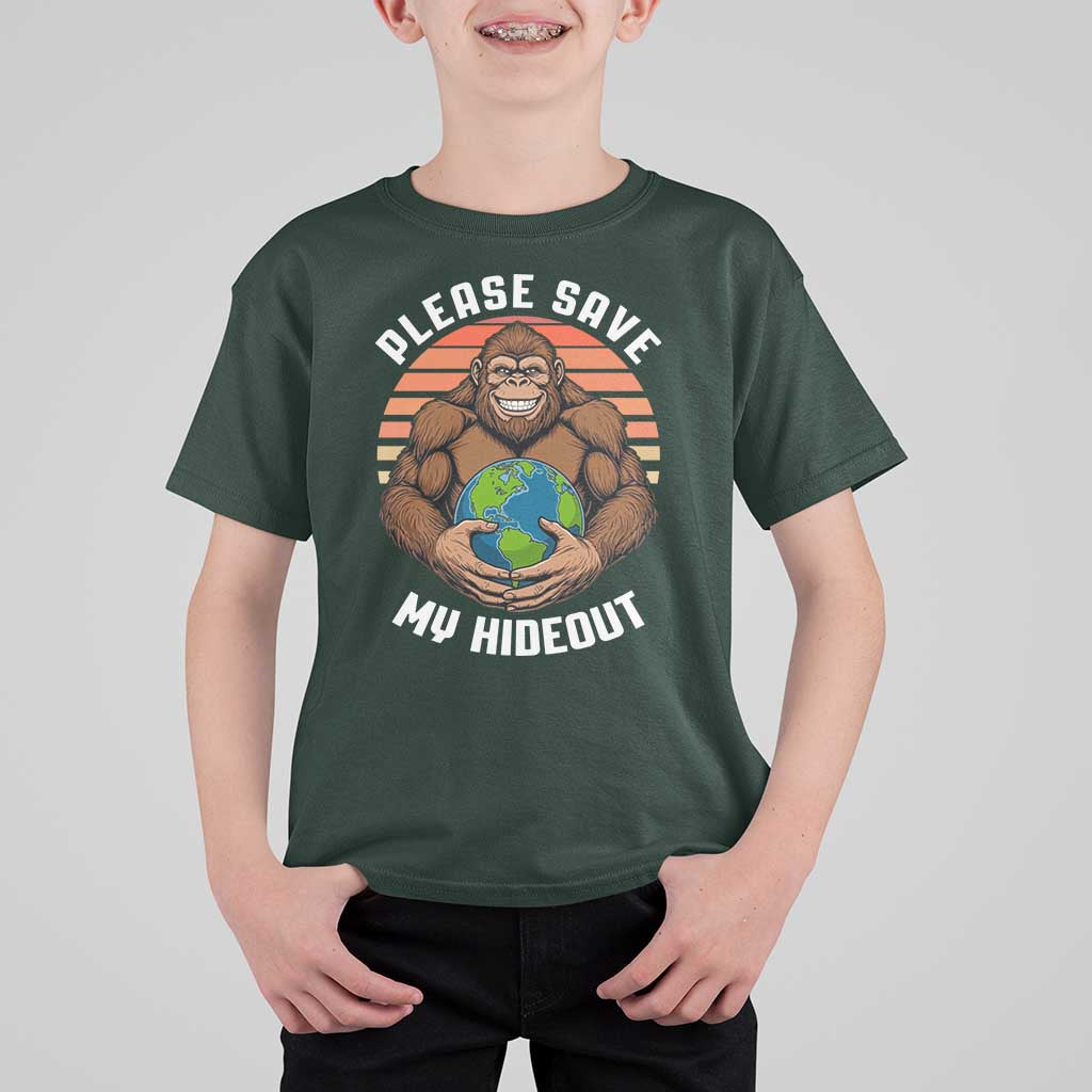 Funny Earth Day Bigfoot T Shirt For Kid Please Save My Hideout