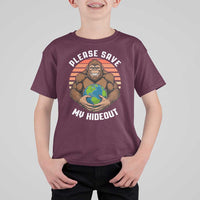 Funny Earth Day Bigfoot T Shirt For Kid Please Save My Hideout