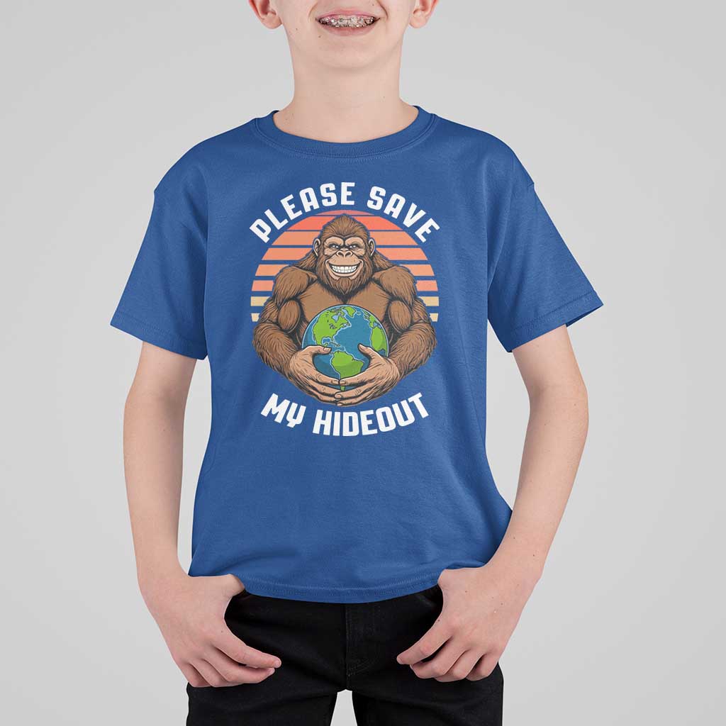 Funny Earth Day Bigfoot T Shirt For Kid Please Save My Hideout
