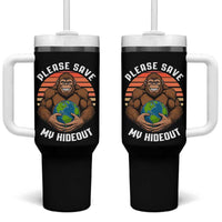 Funny Earth Day Bigfoot Tumbler With Handle Please Save My Hideout