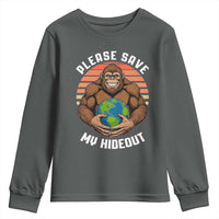 Funny Earth Day Bigfoot Youth Sweatshirt Please Save My Hideout