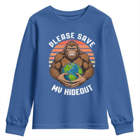 Funny Earth Day Bigfoot Youth Sweatshirt Please Save My Hideout