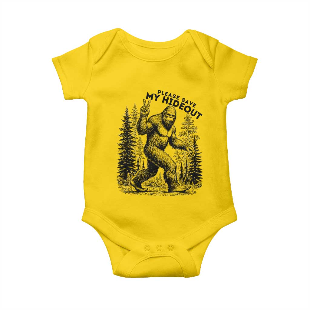 Please Save My Hideout Baby Onesie Bigfoot Forest Protector