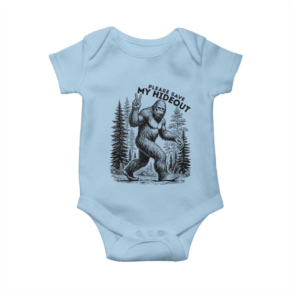Please Save My Hideout Baby Onesie Bigfoot Forest Protector