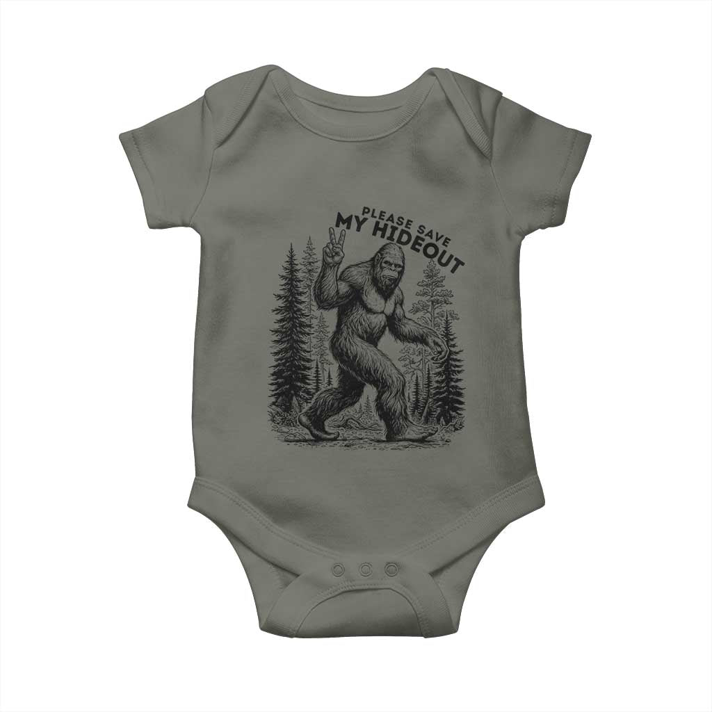 Please Save My Hideout Baby Onesie Bigfoot Forest Protector