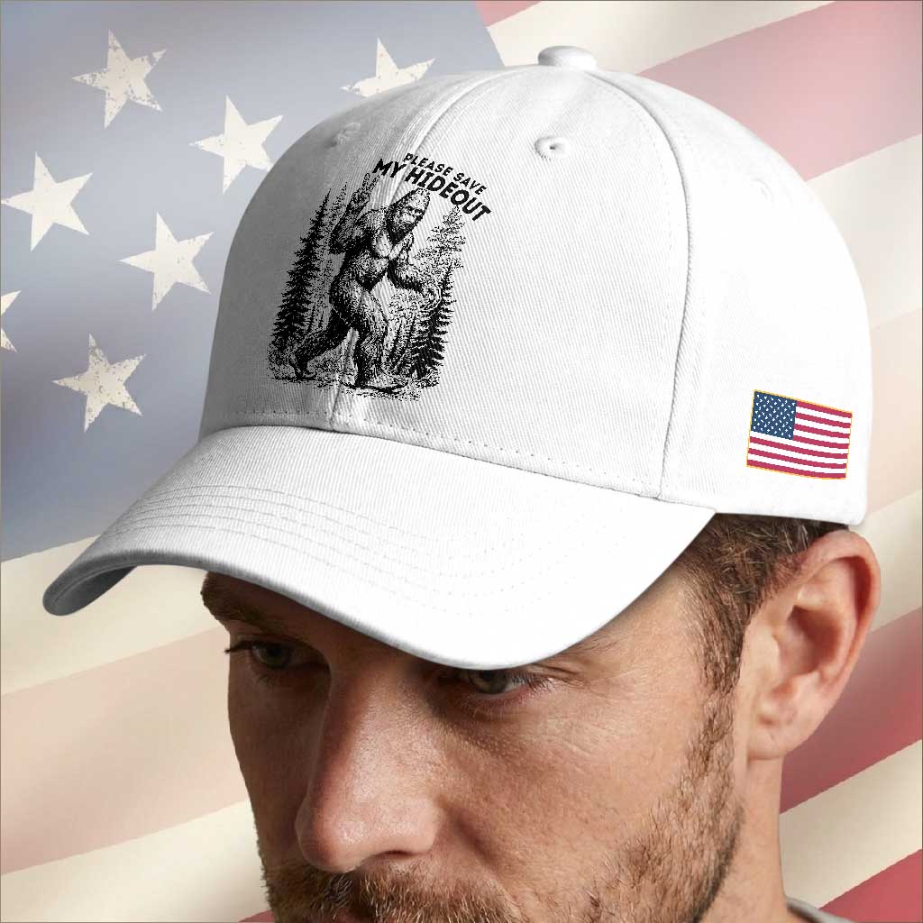 Please Save My Hideout Baseball Cap Bigfoot Forest Protector