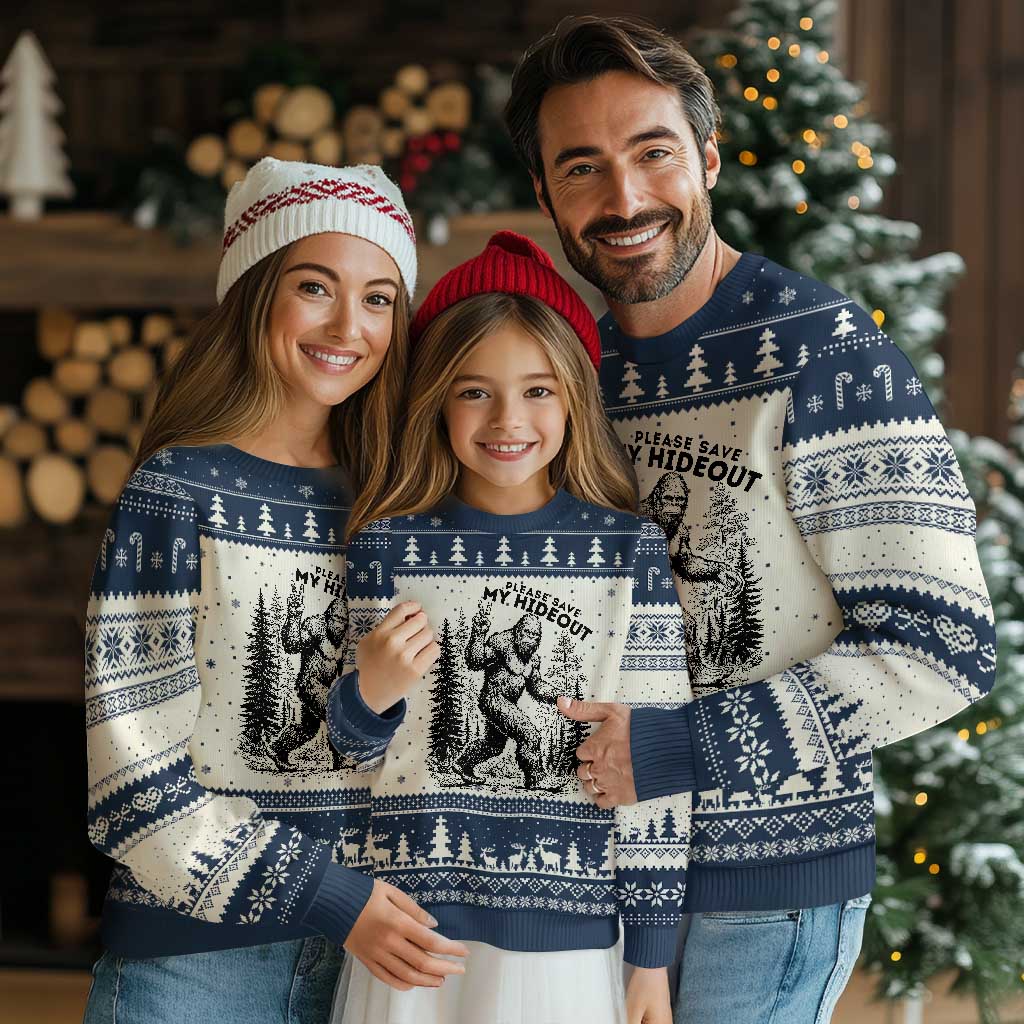 Please Save My Hideout Ugly Christmas Sweater Bigfoot Forest Protector