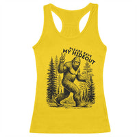 Please Save My Hideout Racerback Tank Top Bigfoot Forest Protector