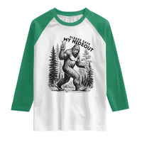 Please Save My Hideout Raglan Shirt Bigfoot Forest Protector