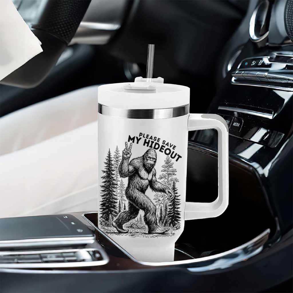 Please Save My Hideout Tumbler With Handle Bigfoot Forest Protector