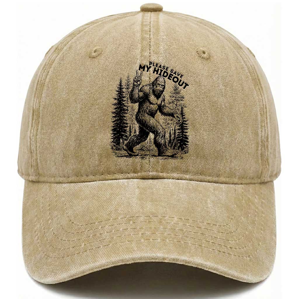 Please Save My Hideout Washed Cotton Baseball Cap Bigfoot Forest Protector