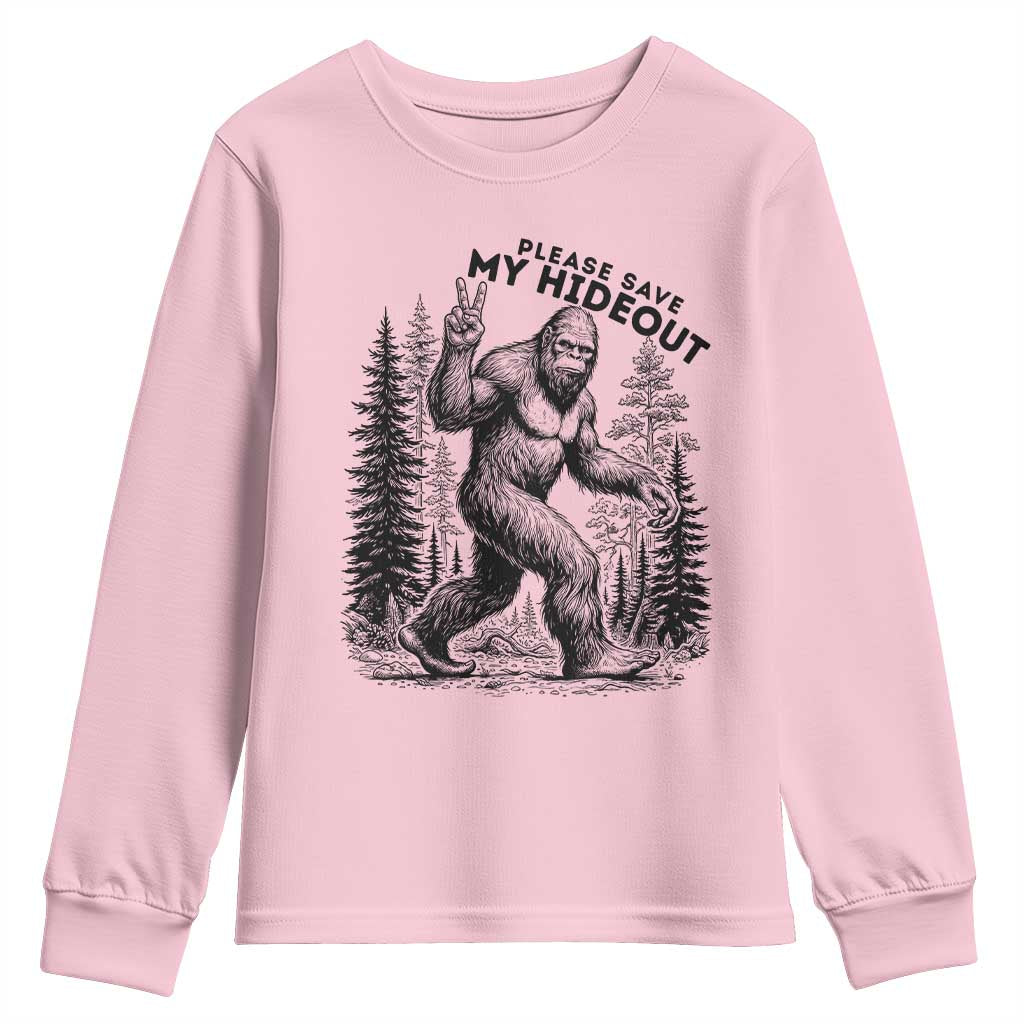 Please Save My Hideout Youth Sweatshirt Bigfoot Forest Protector