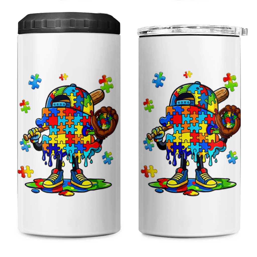 Autism Acceptance Baseball 4 in 1 Can Cooler Tumbler Colorful Drip Graphic Neurodiversity Support