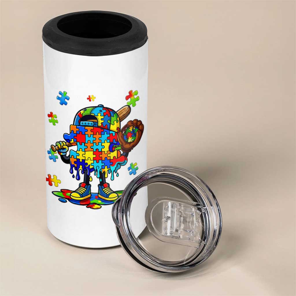 Autism Acceptance Baseball 4 in 1 Can Cooler Tumbler Colorful Drip Graphic Neurodiversity Support