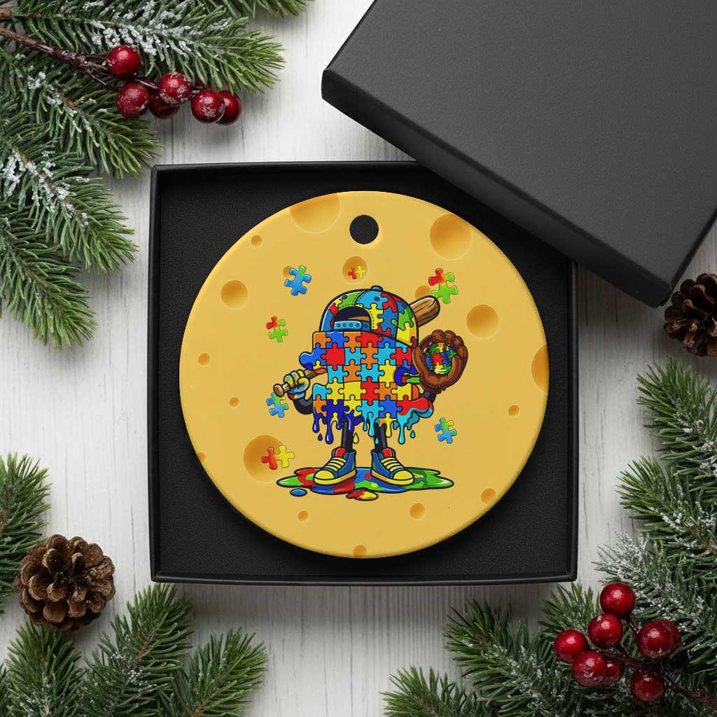Autism Acceptance Baseball Ceramic Ornament Colorful Drip Graphic Neurodiversity Support
