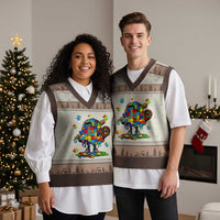 Autism Acceptance Baseball V-Neck Knit Sweater Vest Colorful Drip Graphic Neurodiversity Support