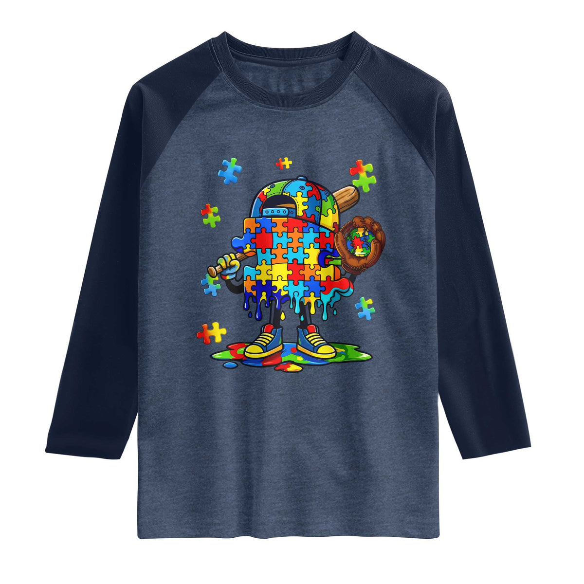Autism Acceptance Baseball Raglan Shirt Colorful Drip Graphic Neurodiversity Support